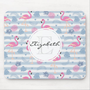 Mousepad Monograma de padrão de Flamingo e abacaxi