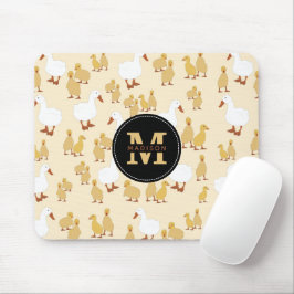 Mousepad Monograma de Padrão de Pato Mãe Bonito e Pato Bebê