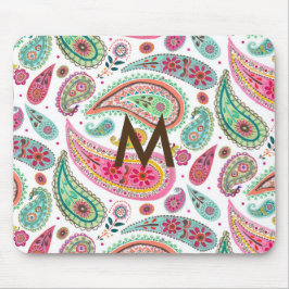 Mousepad Monograma de padrão feminino Boho Paisley Multicol