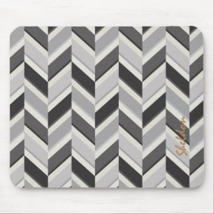Mousepad Monograma de padrão geométrico de chevron cinza mo