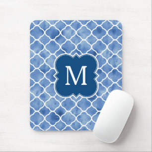 Mousepad Monograma de Padrão Geométrico de Cor Azul-marinho