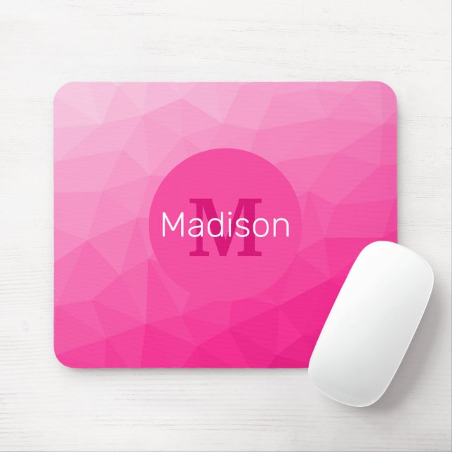 Mousepad Monograma de Padrão Geométrico de Gradiente Rosa Q (Com mouse)