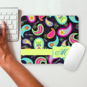 Mousepad Monograma de Padrão Moderno Colorido de Paisley Bl