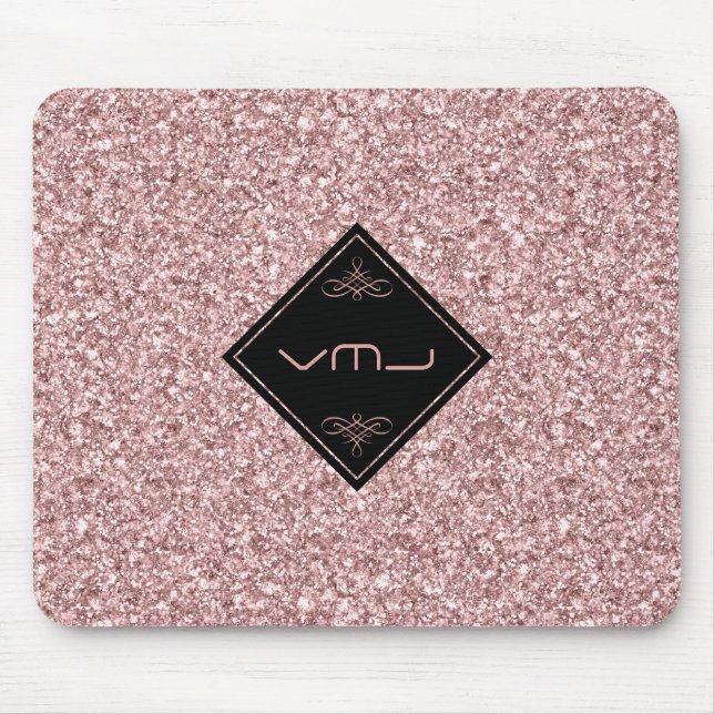 Mousepad Monograma de Padrões de brilho Dourado rosa (Frente)