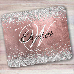 Mousepad Monograma de película de Rosa brilhante prateada