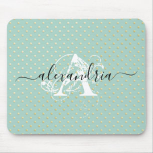 Mousepad Monograma de Pontos Dourados Teais