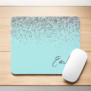 Mousepad Monograma de Prata Leve Azul Aqua