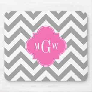 Mousepad Monograma de Quatrefoil 3 do rosa quente do Lg