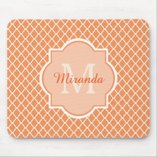 Mousepad Monograma De Quatrefoil De na moda Laranja Com Nom