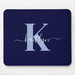 Mousepad Monograma de Script Azul do Marinho Moderno