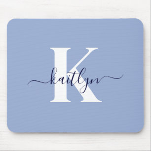 Mousepad Monograma de Script Azul Moderno