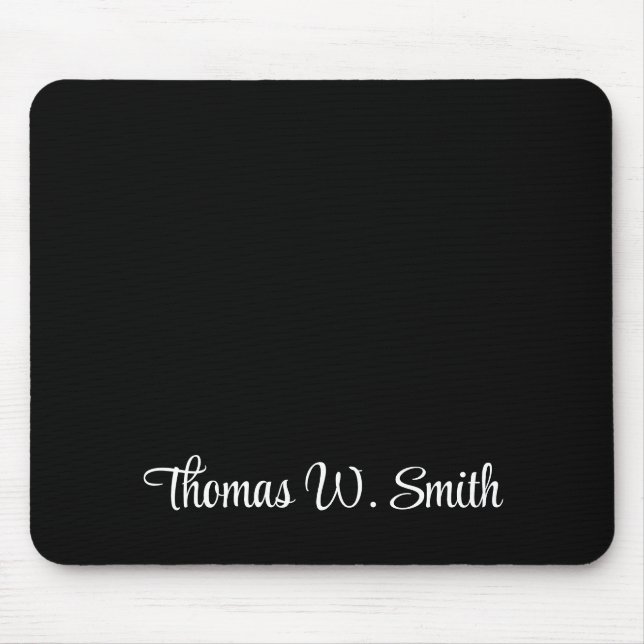 Mousepad Monograma de Script Branco Moderno Preto (Frente)