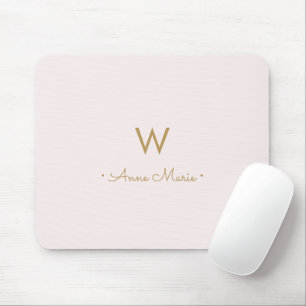 Mousepad Monograma de Script Dourado Cor-de-rosa-Blush Mode