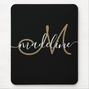 Mousepad Monograma de Script Elegante Dourado