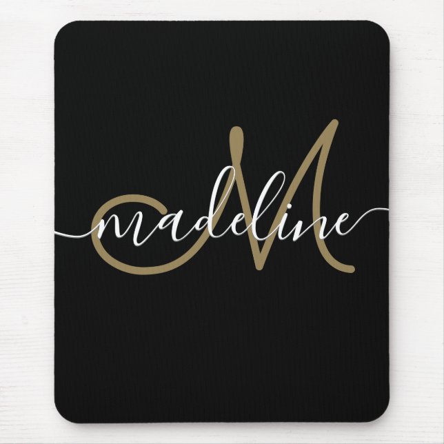 Mousepad Monograma de Script Elegante Dourado (Frente)