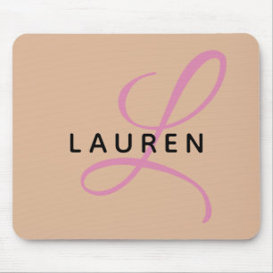 Mousepad Monograma de Script Rosa bege de Tendência Modern
