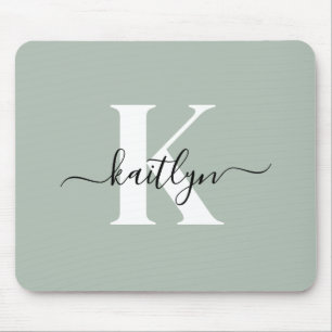 Mousepad Monograma de Script Verde do Moderno Sage