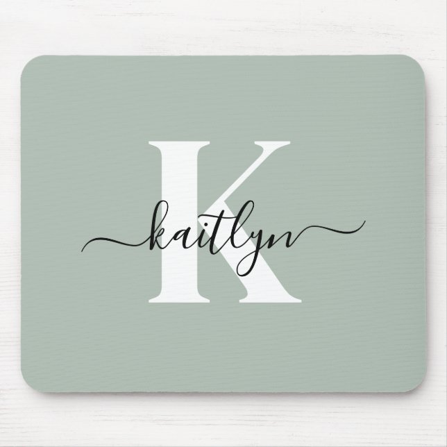 Mousepad Monograma de Script Verde do Moderno Sage (Frente)