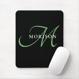 Mousepad Monograma de Script Verde Preto Moderno Elegante