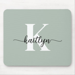Mousepad Monograma de Script Verde Sage