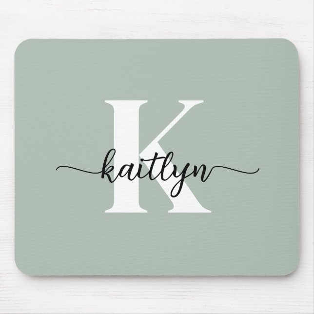 Mousepad Monograma de Script Verde Sage (Frente)