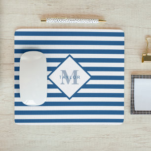Mousepad Monograma de Stripes Azul Clássico