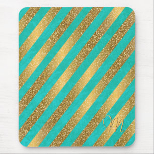 Mousepad Monograma de tendência cúbica listras douradas e