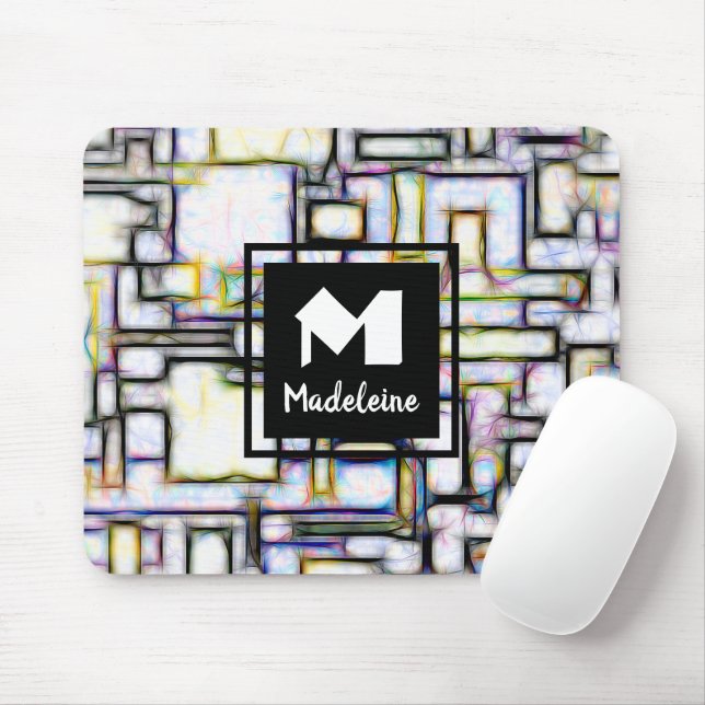 Mousepad Monograma de Tendência da Praça Moderna Preta Verd (Com mouse)