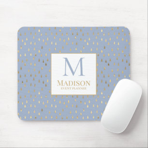 Mousepad Monograma de Tendência Moderna Dourada Azul Claro