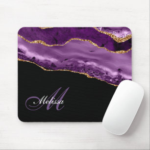 Mousepad monograma de tendências roxo e glitter dourado