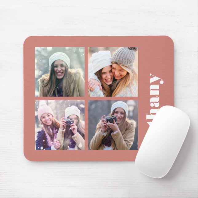 Mousepad Monograma de Terracota com 4 Fotos Personalizadas (Com mouse)