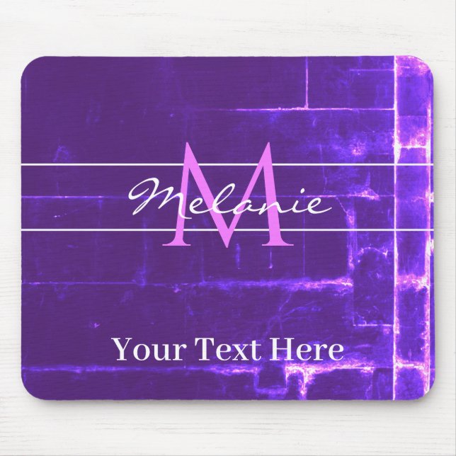 Mousepad Monograma de Tijolos Violetos Roxos Modernos (Frente)