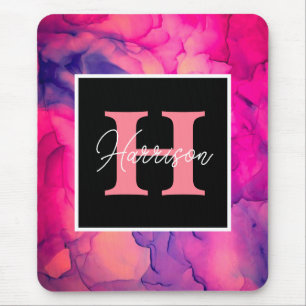 Mousepad Monograma de Tinta Alcoólica Rosa Quente para ela
