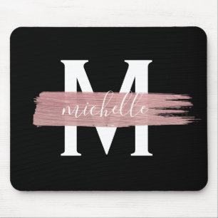 Mousepad Monograma de Tinta Dourada Simples com Rosa