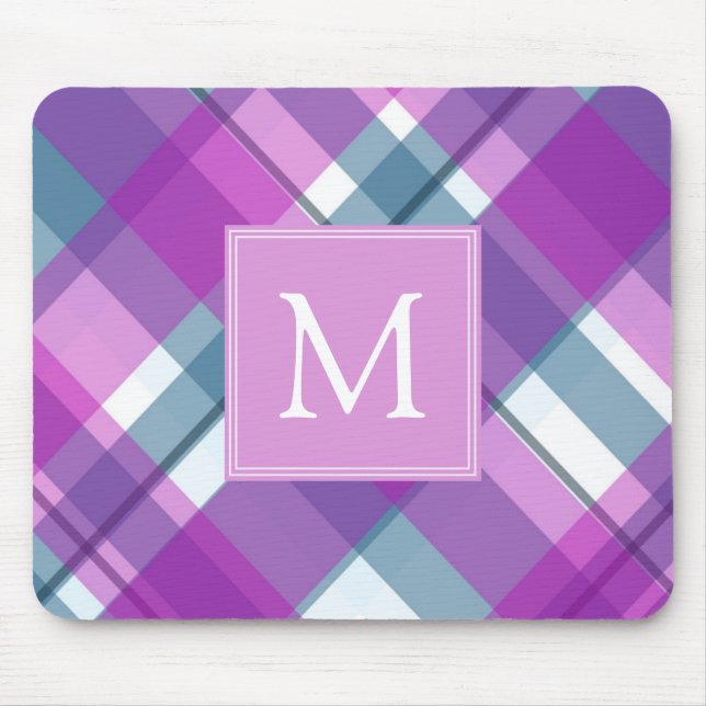 Mousepad Monograma de Xadrez Roxo-Claro (Frente)