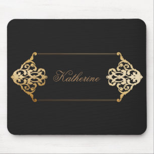 Mousepad monograma decorativo de ouro de vintage