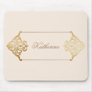Mousepad monograma decorativo de ouro de vintage