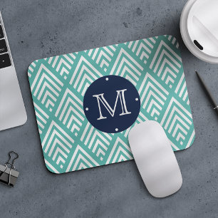 Mousepad Monograma do diamond Chevron de Aqua e Marinho