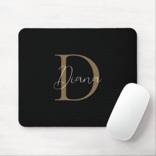 Mousepad Monograma do Dourado Script Míssy Black Midnight E