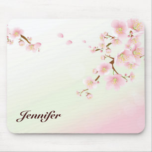 Mousepad Monograma Do Flor De Cereja, Rosa E Branco