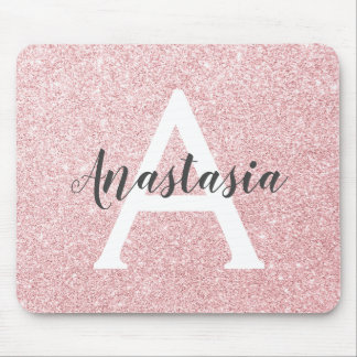 Mousepad Monograma do Glitter Dourado com Rosa de Chic e Tr