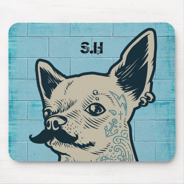 Mousepad Monograma do Grafite Chihuahua Mustache (Frente)