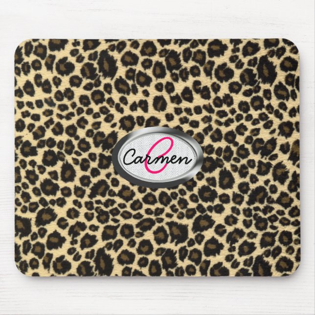 Mousepad Monograma do impressão do leopardo (Frente)