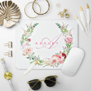 Mousepad Monograma do Nome da Terra do Rosa de Botânico Ro