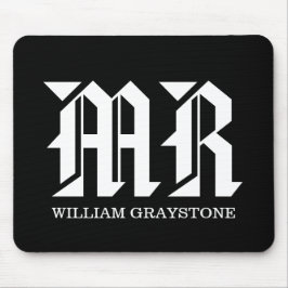 Mousepad Monograma do nome preto e branco