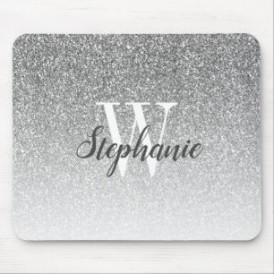 Mousepad Monograma do Ombre Faux Glitter do Luxo Silver