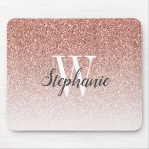 Mousepad Monograma do Ombre Faux Glitter do Ombre Dourado d