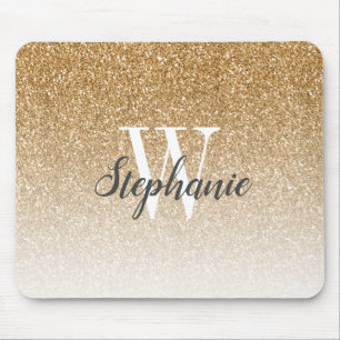 Mousepad Monograma do Ombre Faux Glitter Dourado de luxo