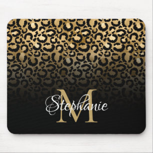Mousepad Monograma do Ombre Leopardo Negro e Dourado