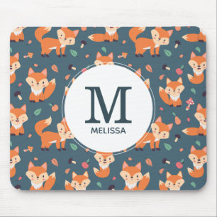 Mousepad Monograma do padrão animal da Raposa Laranja-bran